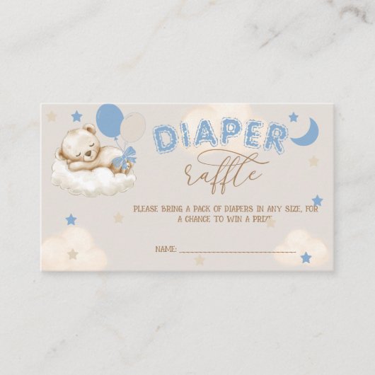 Blauw Beer Ballonnen Boy Baby shower Luier Raffle Informatiekaartje (Voorkant)