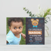 Blauw Beer Birthday Uitnodiging met foto (Staand voorkant)