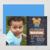 Blauw Beer Birthday Uitnodiging met foto (Voorkant / Achterkant)