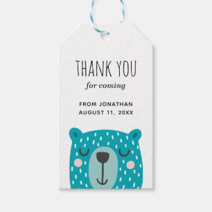 Blauw beer. Cute Animal Children verjaardag bedank Cadeaulabel