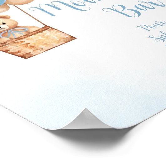 Blauw Beer Hete Luchtballon Baby shower Moeder Osa Poster (Hoek)