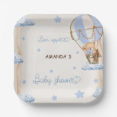 Blauw Beer Hete Luchtballonnen Baby shower Rustiek Papieren Bordje (Voorkant)