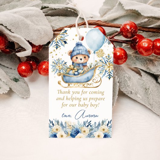 Blauw Beer Kerst Baby shower Dank u wel Cadeaulabel