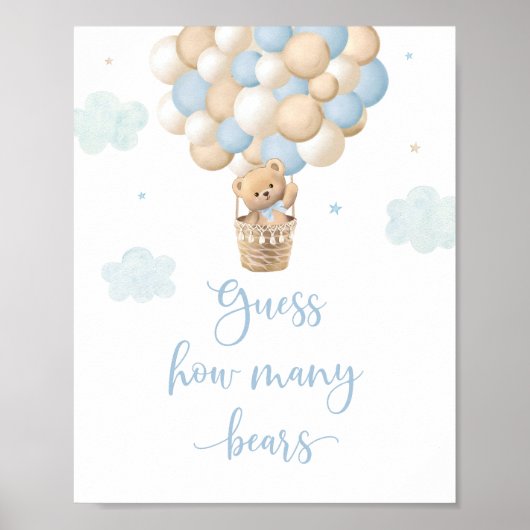 Blauw Beer Knuffel Baby Shower Raad Hoeveel Poster (Voorkant)