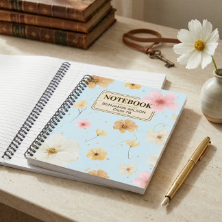 Blauw Beige Aquarel Bloem Botanisch Notitieboek