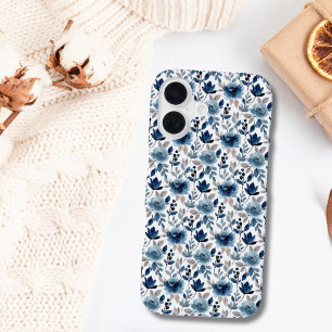 Blauw Beige Aquarel Bloemendracht Modieus iPhone 16 Hoesje