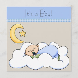 Blauw Beige Baby Jongen Cloud Baby Shower Kaart