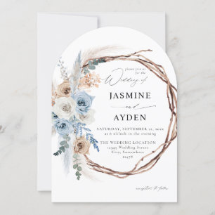 Blauw & Beige Boho Bloemen Krans Trouwblauw - Arc Kaart