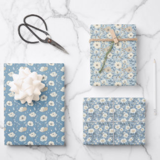 Blauw Beige Cottagecore Bloemen Baby Bruidsmeisje  Inpakpapier Vel