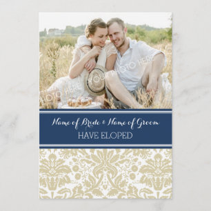 blauw-beige Damask fotokaarten Aankondiging