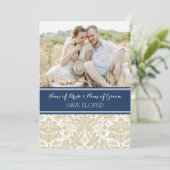 blauw-beige Damask fotokaarten Aankondiging (Staand voorkant)