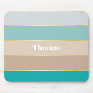 Blauw Beige Goud Aangepaste Zomer Kleurenblok Stre Muismat