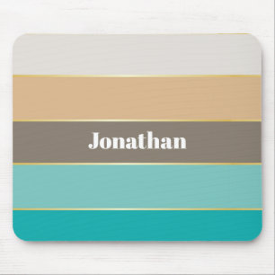Blauw Beige Goud Aangepaste Zomer Kleurenblok Stre Muismat