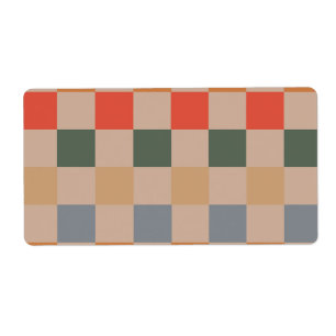 Blauw Beige Sinaasappel Bruin geruit Gingham Patro Etiket