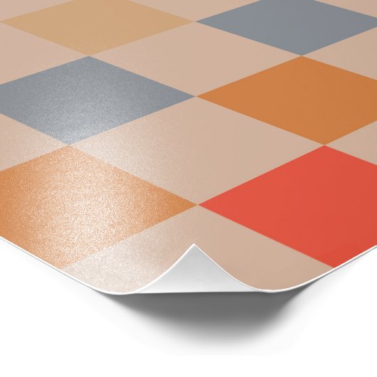 Blauw Beige Sinaasappel Bruin geruit Gingham Patro Foto Afdruk (Hoek)