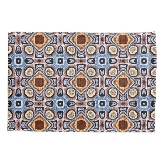 Blauw Beige Taupe Donkerbruine Tribe Art Kussensloop (Achterkant-Links)