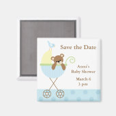 Blauw Beren Baby shower Sla de datum op Magneet (Voorkant / Achterkant)