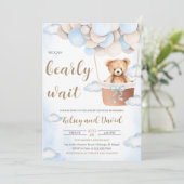 Blauw Beren ballon Baby shower Kaart (Staand voorkant)