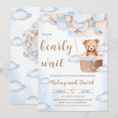 Blauw Beren ballon Baby shower Kaart (Voorkant / Achterkant)