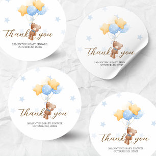 Blauw Beren ballon Baby shower Ronde Sticker