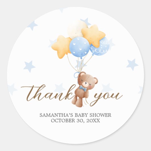 Blauw Beren ballon Baby shower Ronde Sticker (Voorkant)