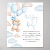 Blauw Beren ballon Baby shower zeg geen Baby Poster (Voorkant)