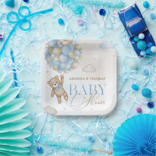 Blauw Beren ballonnen Baby shower Papieren Bordje (Feest)