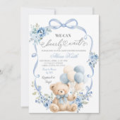 Blauw Beren Boog Coquette Baby Shower Uitnodiging (Voorkant)