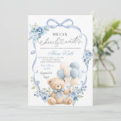 Blauw Beren Boog Coquette Baby Shower Uitnodiging (Staand voorkant)