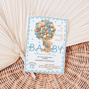 Blauw berenballon baby shower kaart