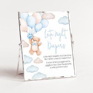 Blauw berenballon baby shower late night luiers poster