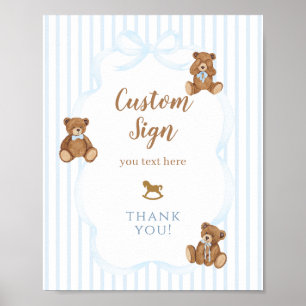 Blauw berenhoudt baby shower elegante streep poster