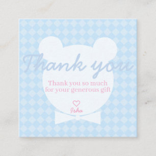 Blauw berenjongen babyshower bedankkaart vierkant informatiekaartje