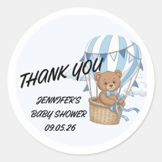 Blauw Berenjongens Baby Shower Bedankt Klassiek Ronde Sticker