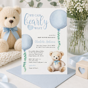 Blauw berenjongens babyshower uitnodiging