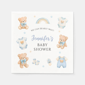 Blauw berenpakje baby jongens douche papier servet