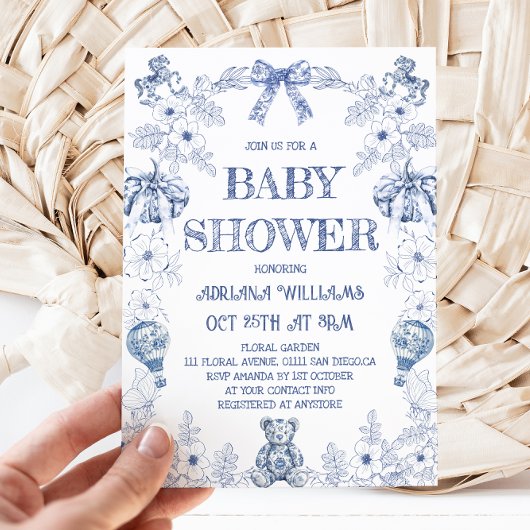 Blauw berenpompoen toiletjongen baby shower kaart