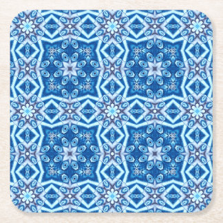 Blauw besneeuwd bloemenvierkant tegel patroon vierkante kartonnen onderzetter