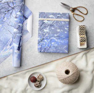 Blauw Besneeuwd Winter Bos Waterverf Cadeaupapier
