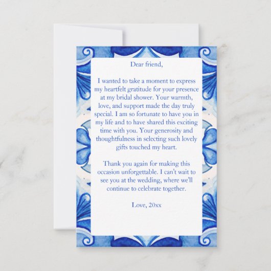 Blauw betegelde citroenen Italiaanse bruidsdouche Bedankkaart (Achterkant)