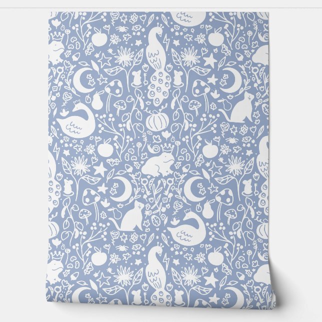 Blauw betoverde magische tuin sprookjesachtige beh behang (Afrollen)