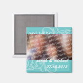 Blauw bewaar de datum bruiloft aankondiging foto magneet (Voorkant / Achterkant)