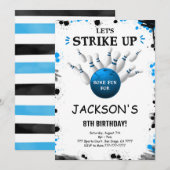 Blauw bewerkbare Bowling-uitnodiging Kaart (Voorkant / Achterkant)