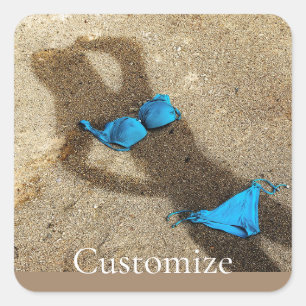 Blauw Bikini Strand Zand Thunder_Cove Vierkante Sticker