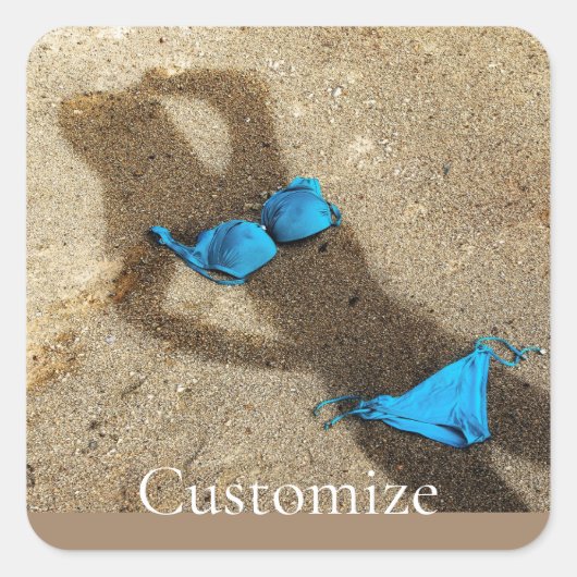 Blauw Bikini Strand Zand Thunder_Cove Vierkante Sticker (Voorkant)