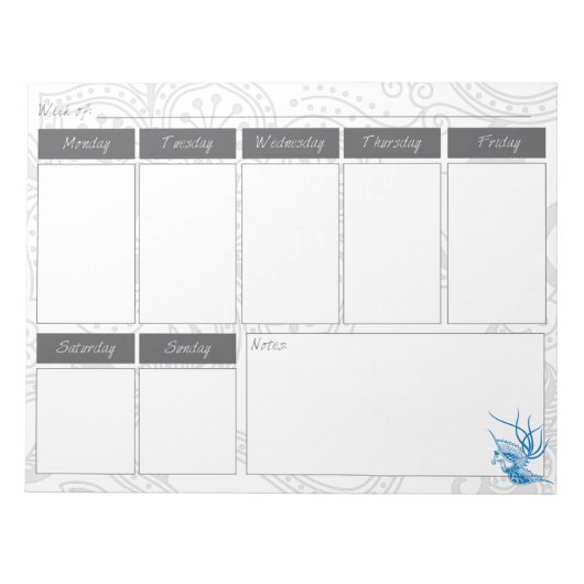 Blauw Bird & Floral Pattern Wekelijks Agenda Notep Notitieblok (Voorkant)