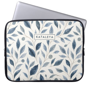 Blauw Blad Gepersonaliseerd Elegant Aangepast Laptop Sleeve