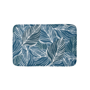 Blauw bladpatroon: behang. badmat