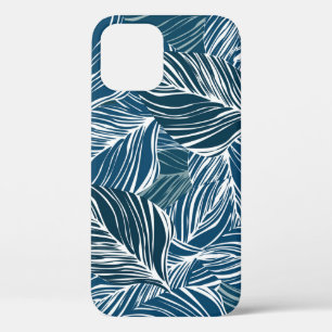 Blauw bladpatroon:  behang. iPhone 12 hoesje
