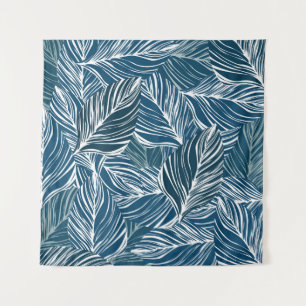 Blauw bladpatroon:  behang. wandkleed
